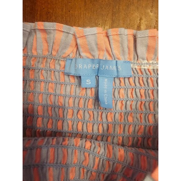 Draper James Pinstripe Fit & Flare Dress Puff Sleeve Ruffle Hem Blue & Pink Knee - Picture 7 of 12